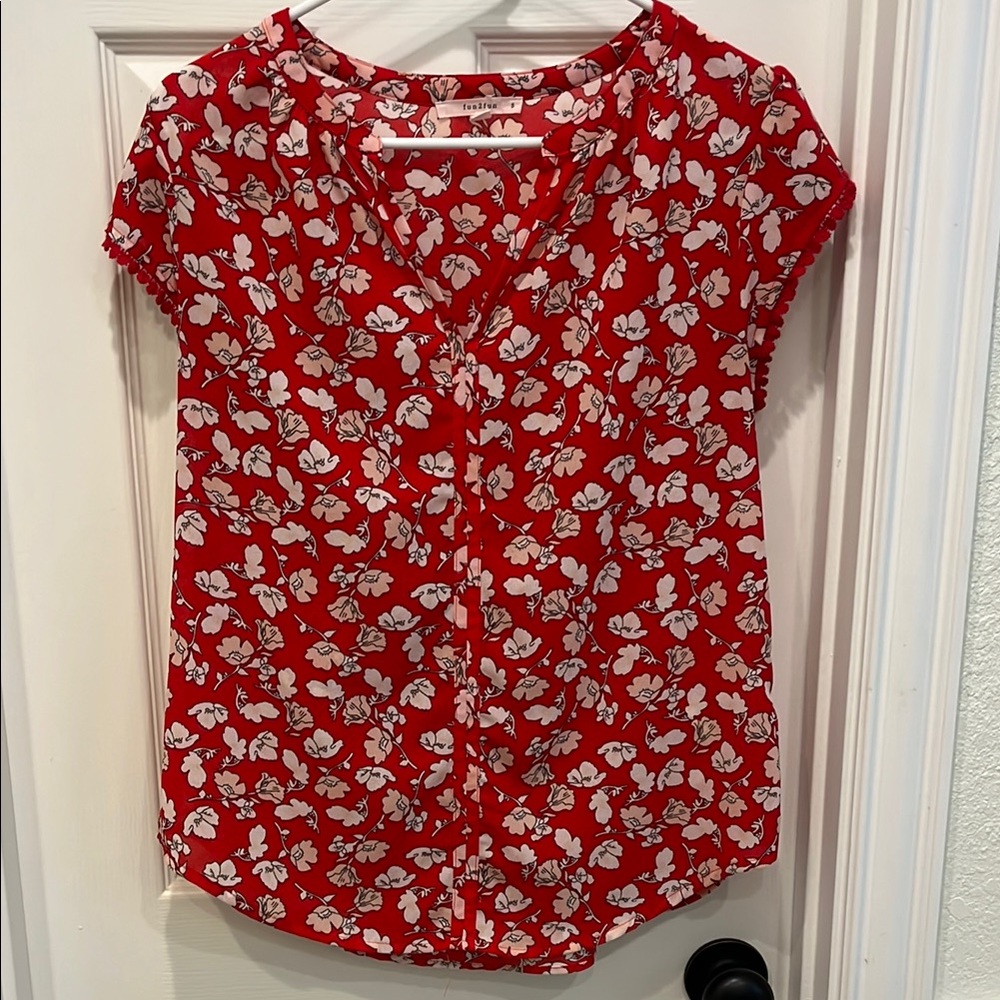 Fun 2 Fun Red Wrap Blouse with Cap Sleeves
